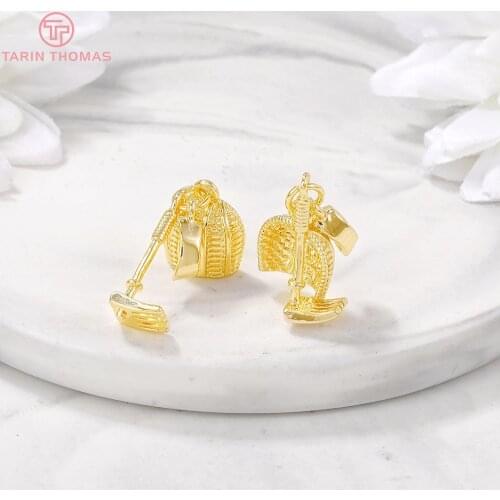 4PCS 10x19MM 24K Gold Color Brass Dustpan with Rake Tools Charm Pendants for DIY Jewelry Making Findings Accessories