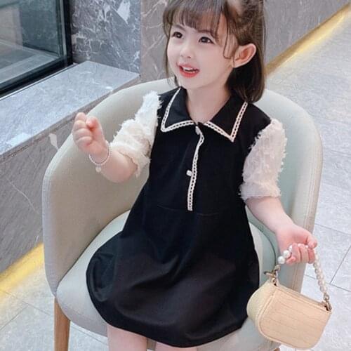 Summer Fashion Girls Kids Princess Dress Sweet Children Baby Infants Lapel Collar Short Sleeve Dresses Vestidos S12273