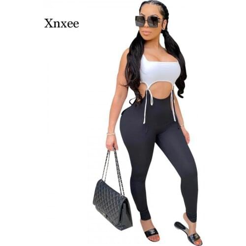 Summer Womens Sling Tops Casual Hollow Waist Sexy Bandage Fashion Lacing 2 Piece Clothes Set Sleeveless Patchwork