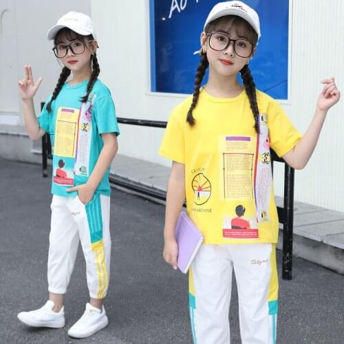 Girls Summer Outfits Short-Sleeved Cotton T-Shirts Running Pants Suit Teen Girls Casual Sport Loose Costumes For 6 8 10 12 Yrs