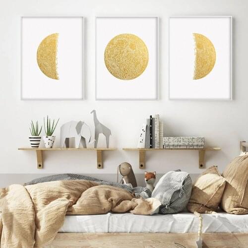 Minimalist Full Moon Gold Foil Moon Canvas Painting Wall Art Nordic Posters and Prints Wall Pictures for Living Room Decoration