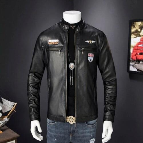 Men´s Slim Fit Stand Collar Motorcycle Biker Leather Jacket Plus Size 3XL Mens Leather Jackets Fall Winter Coat
