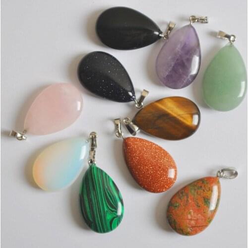 Natural Mixed Stone Aventurine/Crystal/Carnelian/Sandstone/Unakite/Opal/Malachite GEM Pendant Water-drop Jewelry 10PCS S3055