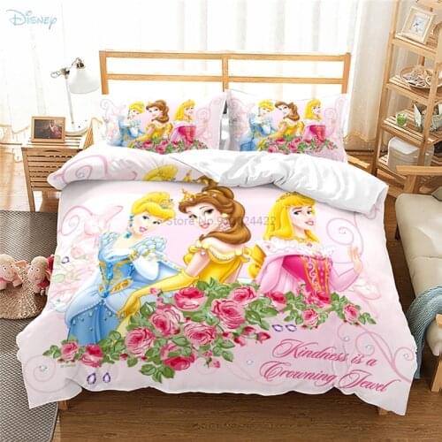 New Disney Princess Cartoon Printed Bedding Set Boys/Girls/Adult Elegant 3d Duvet Cover Set Pillowcase Home Textile Dropshipping