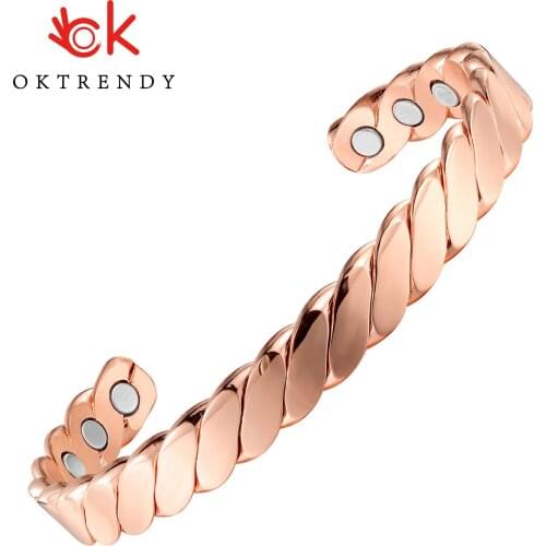 OKtrendy Pure Copper Bangle Men Energy Magnetic Adjustable Cuff Bracelet Female Vintage Wide Bracelets Bangles For Women