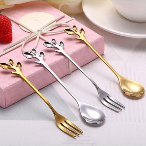 Originality Leaf Metal Coffee Spoon Small Luxury Cute Coffee Stirring Spoon Stainless Steel Seasoning Dessert Fork Teaspoon 1pc