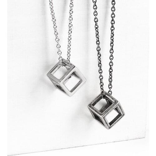 Retro Silver Color Rubiks Cube Geometric Pendant Necklace for Men Punk Fashion Cool Necklaces Stainless Steel Male Jewelry 24