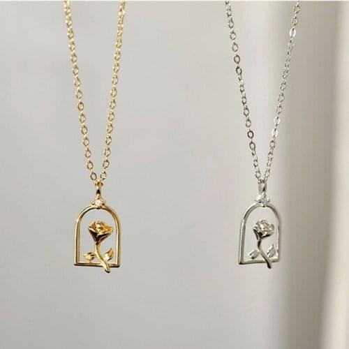 Romantic Rose Flower Pendant Clavicle Necklace Simple Fashion 925 Sterling Silver Chain Necklace for Women Engagement Jewelry