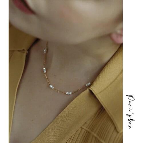 PerisBox Minimalist Baroque Freshwater Pearl Necklace For Women Gold Color Chain Dainty Triple Rice Pearls Necklaces Elegant