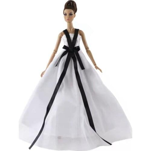 Fashion White Bowknot Princess Dress For Barbie Dolls Clothes Evening Party Gown 1/6 BJD Doll Accessory Kids DIY Toys Girl Gifts