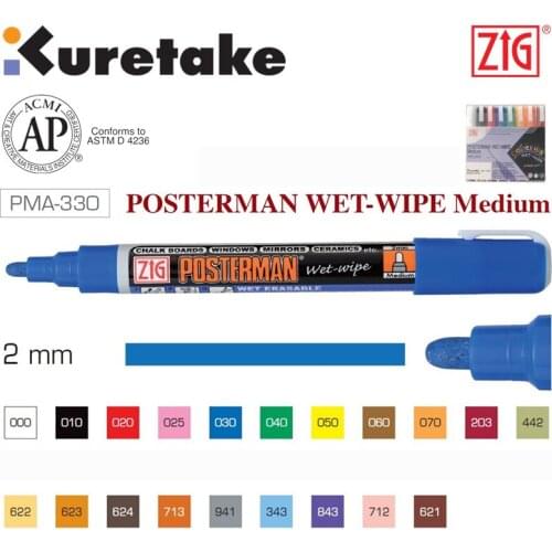 ZIG Kuretake Posterman POP Markers PMA-330 Wet Wipe Chalk Medium 2mm Wet Erasable Japan Water Based Pigment