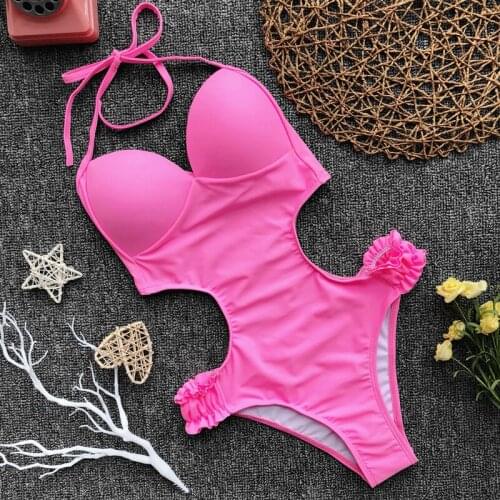 Push up sexy Solid One piece monokinis Hot summer women swimsuits Bandage Padded Brazil style Hollow beachwear bodysuits Bathing