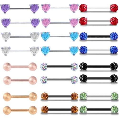14G Heart Surgical Steel Zircon Nipple Piercing Bar Ring Sexy Rhinestones Nipple Barbell Jewelry Nipple Piercing Ear Bone Stud