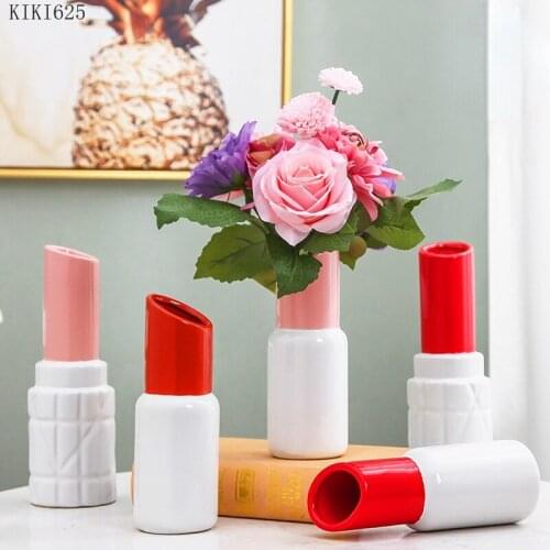Modern Color Ceramic Lipstick Vase Flower Arrangement Accessories Art Lipstick-like Wedding Vase Gift Home Decoration Furnishing