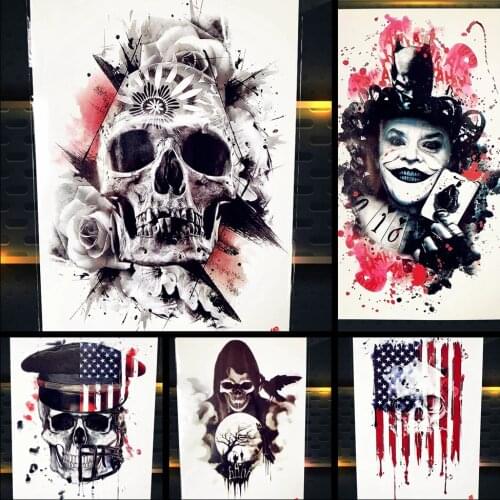 Long Lasting Black Ghost Men Tattoo Arm 3D Stickers Summer Style Women Makeup Tips Temporary Tattoo Halloween Men Body Art Tatto