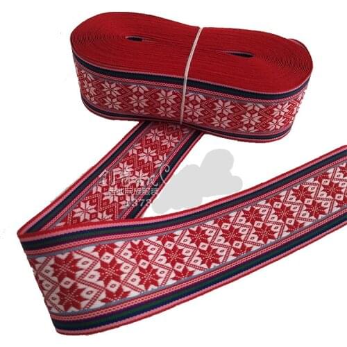 2017 NEW RED Snowflakes 60mmx 10YD Woven Jacquard Ribbon National webbing Handbag DIY clothing Belt guitar straps accessories