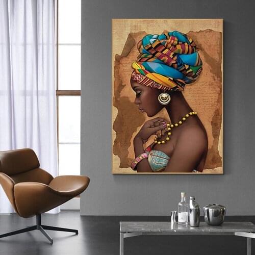 African Woman Modern Canvas Painting Wall Art Black Girl Art Prints Wall Poster Decoration Home Picture for Living Room Bedroom