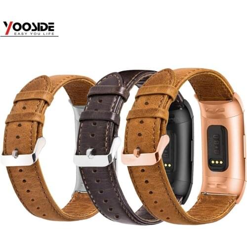 YOOSIDE for Fitbit Charge 3 Genuine Leather Band Strap Men Wonwen Wristband for Fitbit Charge 3 /Charge 3 SE Smart Bracelet
