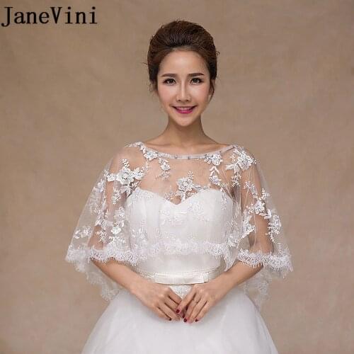 JaneVini 2018 Summer Ivory/Red Beaded Lace Bolero Bridal Shawl for Weddings Short Cape Shawls Evening Dresses Trouw Accessoires