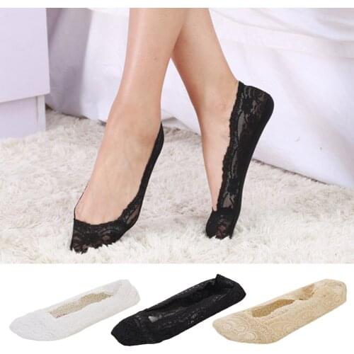 Women Girls Lace Mesh Low Cut Liner Socks No Show Non Slip Invisible Summer Flat Loafer Liners
