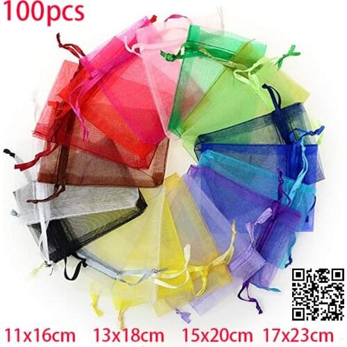 100pcs 11x16cm Jewelry Packaging Display Drawable Organza Bags Pouches Packing DIY Pouches Transparent Gauze Display Bags Gift