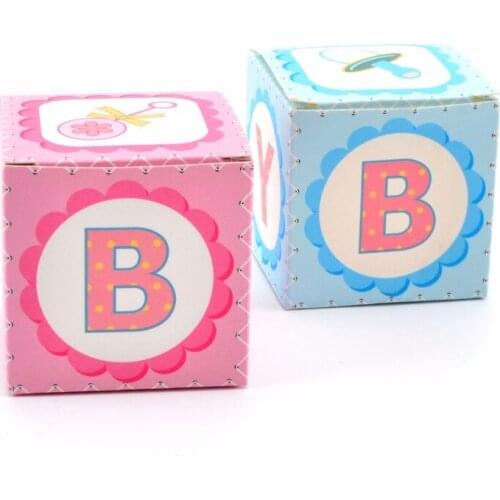 100 Pcs pink blue Square new BABY candy box baby shower full moon baptism candy box birthday party candy packaging