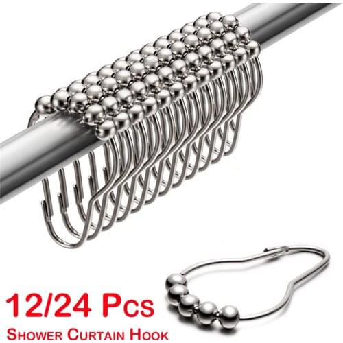 Metal Shower Curtain Hooks Rings 12/24 Pcs Stainless Steel Shower Curtain Hooks Rings for Bathroom Shower Rods Curtains Hooks