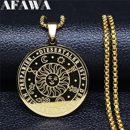 2021 Fashion Astrology Sun Stainless Steel Necklace Pendant Gold Color Necklace Chain Jewelry acero inoxidable joyeria N1259S02