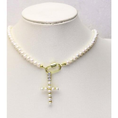 5Strand pearl Necklace Cross pendant Necklace Handmade jewelry pearl pendant necklace Women necklace fashion jewelry Gift 8333