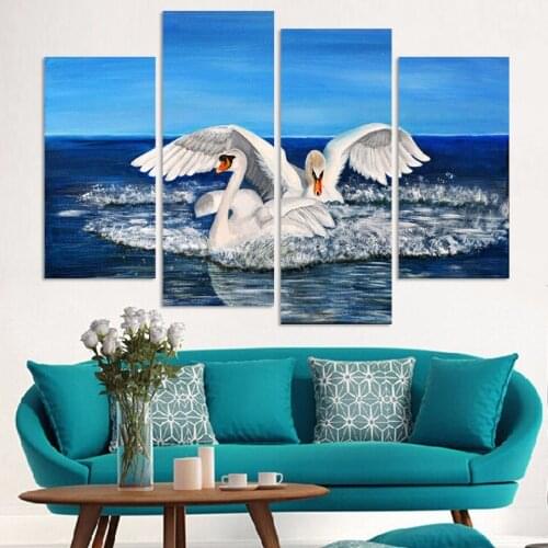 Promotion high quality two swans canvas paintings new fashion decoration animal oil painting printed on canvas