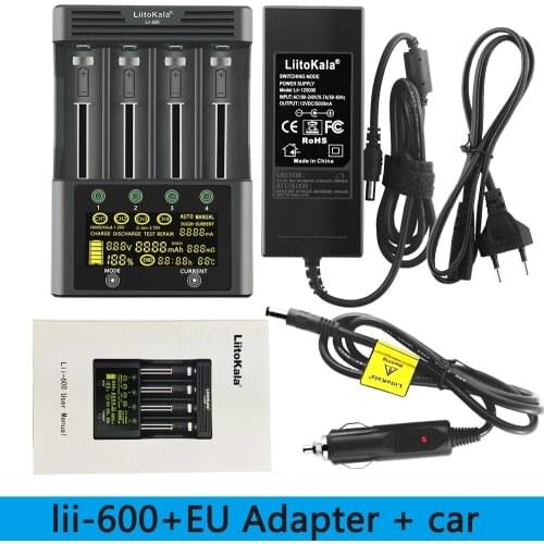 Liitokala Lii-600 carregador de bateria para li-ion 3.7v e bateria nimh 1.2v adequado para 18650 26650 21700 26700 aa + 12v5a ad