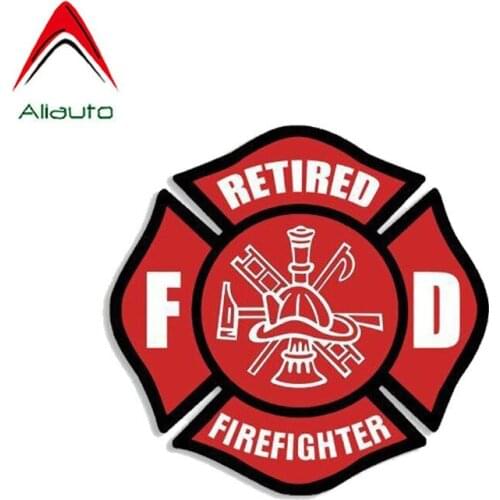 Aliauto Personality Car Sticker Red Retired Firefighter Reflective Accessories PVC Decal for Saab Renault Symbol W211,14cm*14cm