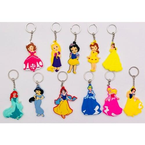 10PCS Cartoon Figure Cute Princess Key Chain Key Ring PVC 3D Double Side Anime Keychain Kid Toy Pendant Key Holder Trinket Gift