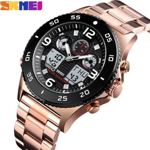 Fashion Men Quartz Watch Sports Digital Watches Waterproof Outdoor Wristwatch Stainless Steel 3 Time Watch Relogio Masculino