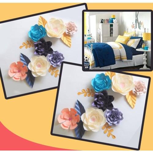 DIY Giant Paper Flowers Backdrop Artificial Handmade Mix Color Flower 7PCS + 5 Leaves Wedding & Party Deco Home Decoration