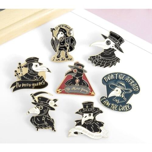 Plague Doctor Enamel Pins Beak Face Brooches Badges for Bags Clothes Lapel Pins Buckle Cool Jewelry Gift for Nurse Friends