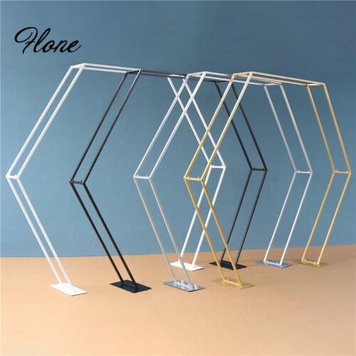 FLONE Hexagon Wedding Arch Iron Stand Wedding Background Decoration Flower Stand Balloon Door Birthday Party Decor