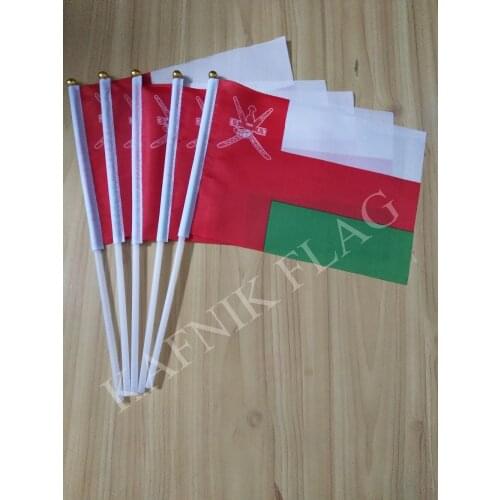 KAFNIK,5pcs 14*21cm Oman hand flag National hand Flag with Pole for advertisement decoration, free shipping