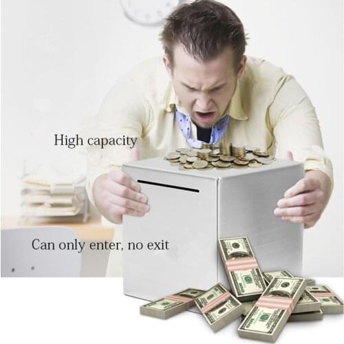 Thickened stainless steel piggy bank，Only in, no export banknotes and coin boxes，Large-capacity childrens money-saving box
