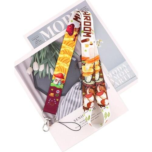 MD914 DMLSKY Cartoon Mushroom Lanyard Keychain keys Badge ID Mobile Phone Rope Kids Gifts Lanyard With Card Holder Cover