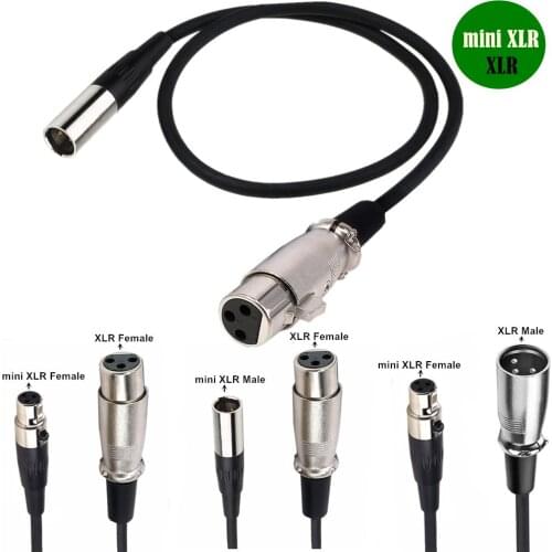 Mini XLR Cable 3 Pin XLR Male Plug & Female to 3 Socket Female Mini XLR & Male Pro Lapel Microphone Cable