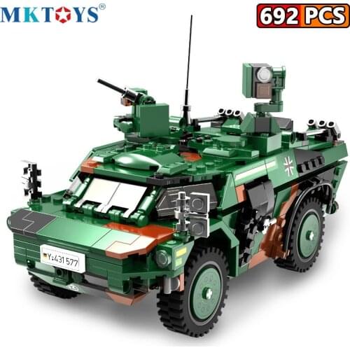 MKTOYS WW2 German Military Fennek Armored Reconnaissance Vehicle Model Bricks Gifts Kids Building Blocks Car Toys for Children