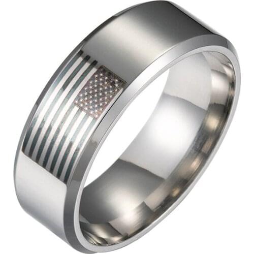 New Fashion Jewelry 8MM Wide Flag Mens Stainless Steel Ring