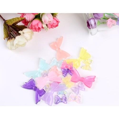 20pcs many styles flat back resin bow accessory glitter bow for diy brooch decoration