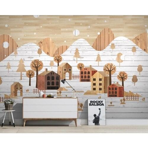 Papel de parede Nordic winter landscape wood plank wood house 3d wallpaper mural for living room TV sofa wall kids' room kitchen