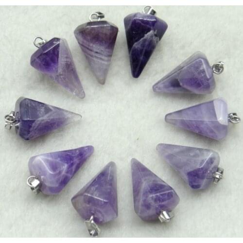 Natural Gem Stone Quartz crystal lapis amethysts Healing Chakra Hexagon Pendulum Pendant For DIY jewelry making Necklace 20pcs