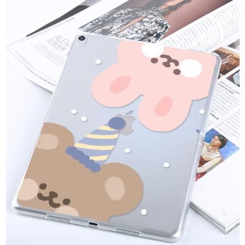 New Cute Cartoon Bear Tablet Case for Ipad Mini 2 3 4 5 Transparent Silicone Back Cover for Ipad Pro 12.9 10.2 Inch Soft Shell