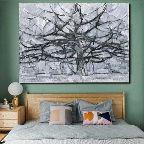 Gray Tree By Piets Mondrianes Wallpaper Wall Art Canvas Posters Prints Painting Wall Pictures Living Room Home Decor Accessories