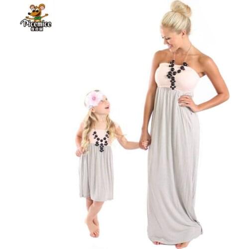 Family Look Mother And Kids Casual Dresses Solid Mom Baby Family Clothes Cute Summer Dress Outfits Matching Cotton Dress