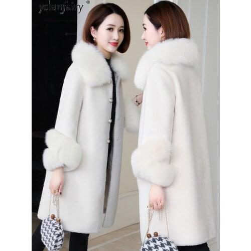 Real Fur Coat Fox Fur Collar Female Winter Jacket Elegant 100% Wool Coats and Jackets Women Clothes 2020 Mulheres Casacos 5W7118